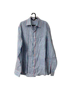 Idillio Positano Linen Candy Striped Beachy Long Sleeve Button Shirt Mens Medium